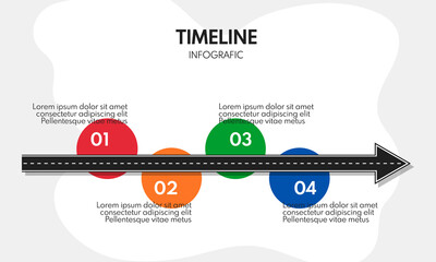 4 steps or milestones with roar line, progress or timeline infographics vector template