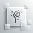 © Kostiantyn - Grey Magic staff icon isolated on grey background. Magic wand, scepter, stick, rod. Square glass panels. Vector