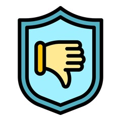 Poster - Shield dislike icon. Outline shield dislike vector icon color flat isolated