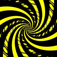 Bright Yellow Striped Pattern And Design As A Spiral To Vanishing Point So Far Away On A Black Background