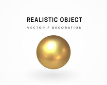 Gold Metal Sphere. Volumetric Geometric Shape. Isolated On White. 3d Object Design. Bright Gold Abstract Decoration