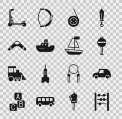 Canvas Print - set abacus, toy car, rattle baby toy, yoyo, boat, boomerang, scooter and icon. vector