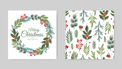 Wall Mural - Vector Christmas Cards Set. Holiday Party Card Templates Design