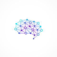 Aufkleber - Brain Logo silhouette design template with connected lines and dots. Artificial Intelligence Logo. Brainstorm think idea Logotype symbol icon concept, illustration