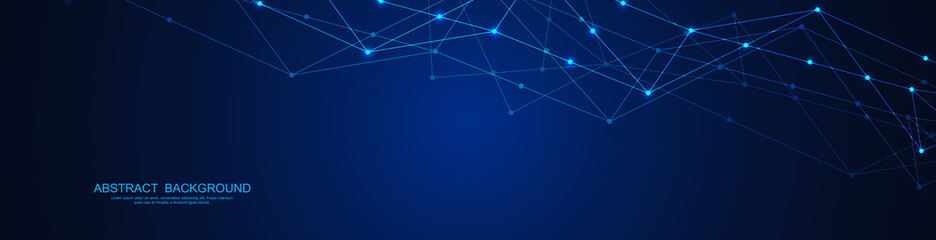 Website header or banner design with abstract polygonal background and connecting dots and lines. Global network connection. Digital technology with plexus background and space for your text