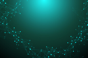 Poster - Technology abstract background with connected line and dots. Big data visualization. Artificial Intelligence and Machine Learning Concept Background. Analytical networks illustration