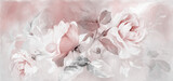 Fototapeta  - Oil painting with flower rose, leaves. Botanic print background on canvas -  triptych In Interior, art.