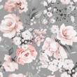 © lisima - seamless floral watercolor pattern with garden pink, flowers roses, leaves, branches. Botanic tile, background.