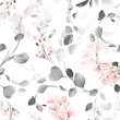 canvas print picture - seamless floral watercolor pattern with garden pink, yellow flowers, leaves, branches. Botanic tile, background.