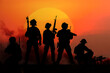 The silhouette of a military soldier with the sun as a Marine Corps for military operations