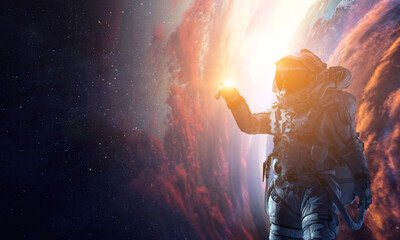 Canvas Print - astronaut at spacewalk . mixed media
