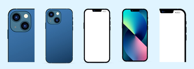 Poster - New Phone 13. Pro max. Smartphone vector. Mock-up screen phone and back side phone. Vector illustration.