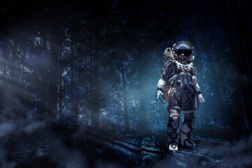 Wall Mural - astronaut walking on an unexplored planet