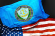 Flag of the United States Federal Trade Commission along with a flag of the United States of America as a symbol of a connection between them, 3d illustration