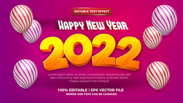 happy new year 2022 cartoon style modern 3d Editable text effect