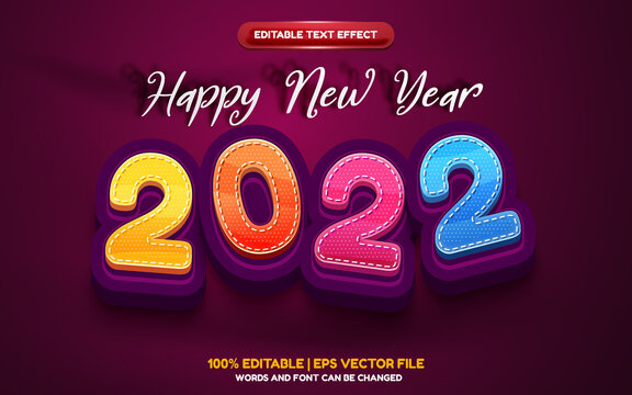 happy new year 2022 cartoon craft 3d editable text effect
