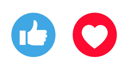 Poster - Like or thumb up and heart vector modern icons. Design elements for social network, smm, app. Vector illustration.
