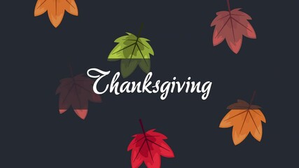 Sticker - happy thanksgiving lettering with leaves pattern