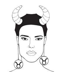 Wall Mural - Zodiac sign illustration - Taurus. Vector illustration with female character. Outline drawing.