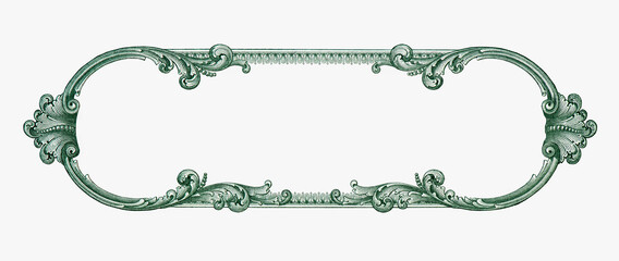 U.S.A. 1 dollar border with empty middle area. Clear One dollar side banknote pattern for your picture or text. U.S. 1 highly detailed dollar banknote. on a white background.