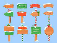 Collection Of Cute Christmas Wooden Pointer Vector North Pole Street Signs Direction Point