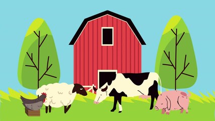 Wall Mural - farm lifestyle animation with animals and stable