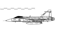 Saab JAS 39 Gripen. Vector Drawing Of Multirole Fighter. Side View. Image For Illustration And Infographics.