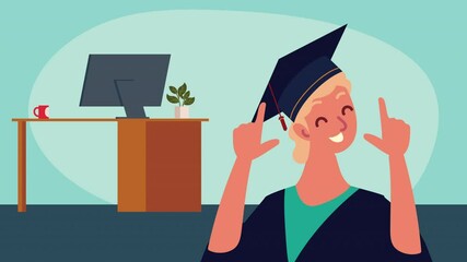 Sticker - graduation animation with blond woman graduated