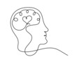 Man silhouette brain as line drawing on white background. Vector