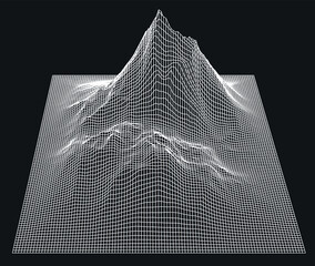 Poster - 3D model of a glitched surface. Abstract vector background with distorted wireframe grid.