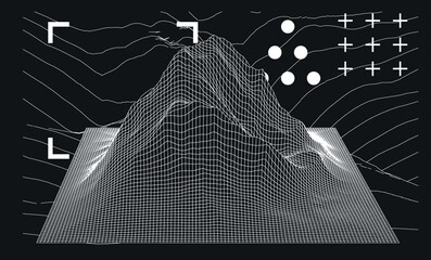 Aufkleber - 3D polygonal mountain landscape in retrofuturistic style. Concept of data visualization and  machine learning.