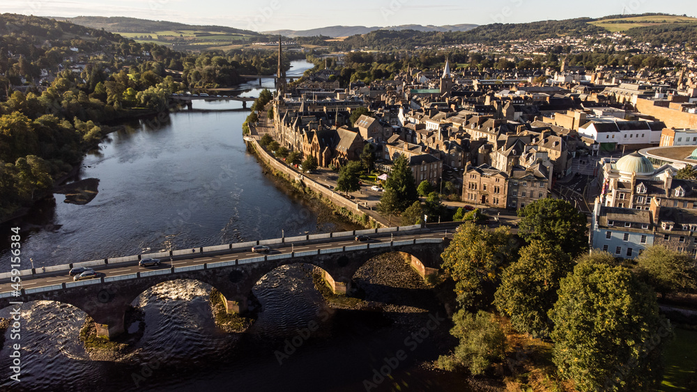 Perth Tay Perth, Scotland and the River Tay by drone. Featuring Tay Street and ...