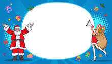 Santa Woman Holding Megaphone And Santa Claus With White Board