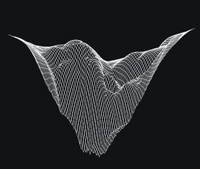 Poster - 3D model of a glitched surface. Abstract vector background with distorted wireframe grid.