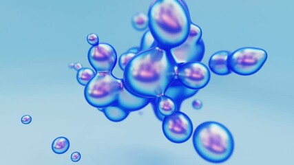 Fototapete - Liquid iridescent animated metaball or organic floating spheres blobes drops or bubbles 3d render abstract background. Fluid moving water clouds beautiful creative animation
