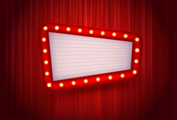 Poster - Retro style cinema illuminated board. Copy space for a text