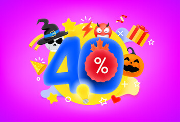Poster - 40 percent shopping discount concept. 3d style cute vector illustration