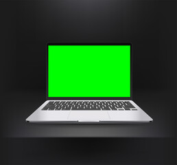 Poster - Dark interior with modern laptop with keyboard. Template for video keying