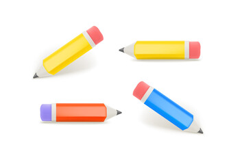 Poster - Pencils with eraser vector set isolated on white background