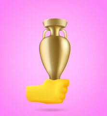 Aufkleber - Hand holding golden trophy. 3d style vector illustration
