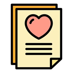Poster - Love heart report icon. Outline love heart report vector icon color flat isolated