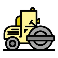 Poster - Truck road roller icon. Outline truck road roller vector icon color flat isolated