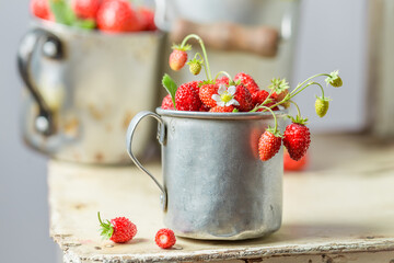 Wall Mural - Healty wild strawberries straight from garden. Red wild strawberries.