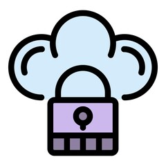 Poster - Locked data cloud icon. Outline locked data cloud vector icon color flat isolated