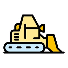 Poster - Big bulldozer icon. Outline big bulldozer vector icon color flat isolated