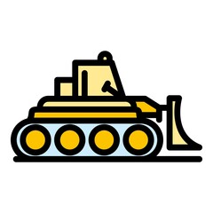 Poster - Business bulldozer icon. Outline business bulldozer vector icon color flat isolated