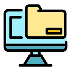 Poster - Computer file folder icon. Outline computer file folder vector icon color flat isolated