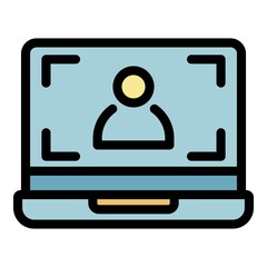 Poster - Laptop screen record icon. Outline laptop screen record vector icon color flat isolated
