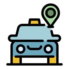 Poster - Taxi car gps location icon. Outline taxi car gps location vector icon color flat isolated