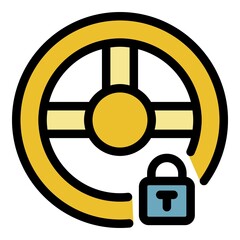 Poster - Locked steering wheel icon. Outline locked steering wheel vector icon color flat isolated